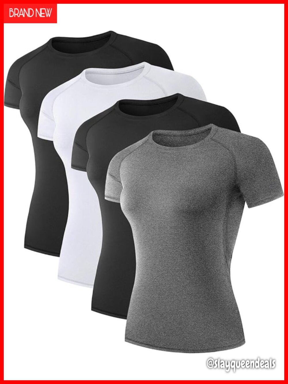 4 Pack Women's Short Sleeve Compression Workout T-Shirts Crew Neck